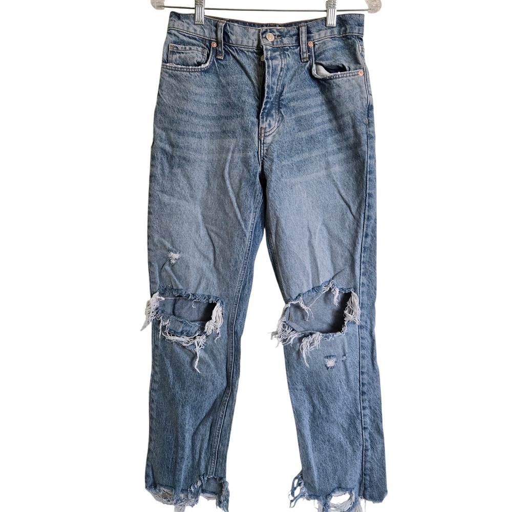 Free People Sz 25 Tapered Baggy Boyfriend jeans in "Mid Century Blue" Wash